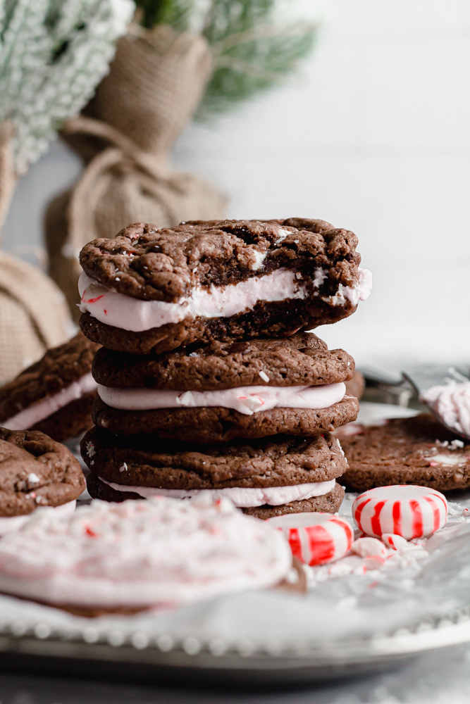 Healthy Peppermint Brownie Sandwich Cookies